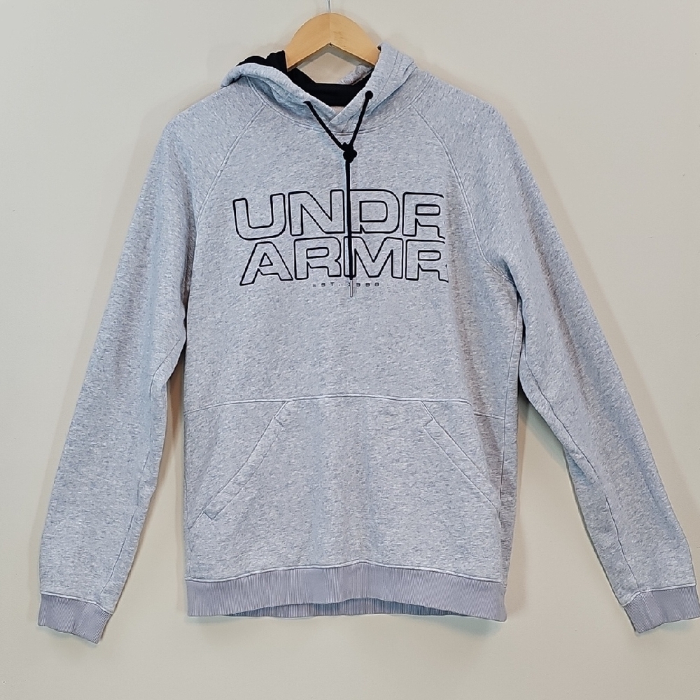 Under Armour Baseline Fleece Box Logo Hoodie | Heather Grey | Size L Sweatshirt